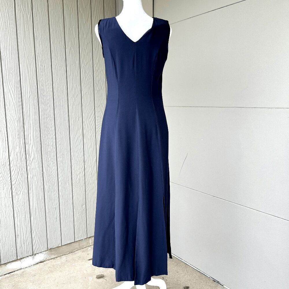 VTG 80s 90s Navy Dress Paneled Hem Satin-Lined Minimalist Made in USA, S - Picture 3 of 13